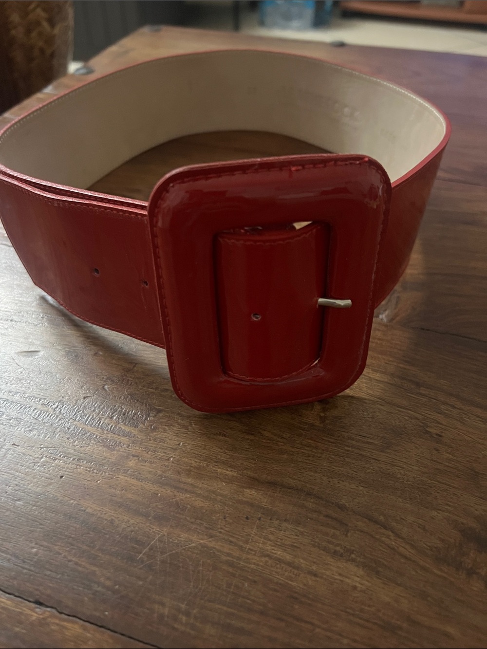 Red Patent Wide Waist Belt with Oversized Buckle